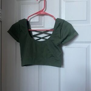 Aerie Olive Crisscross Back Crop Top